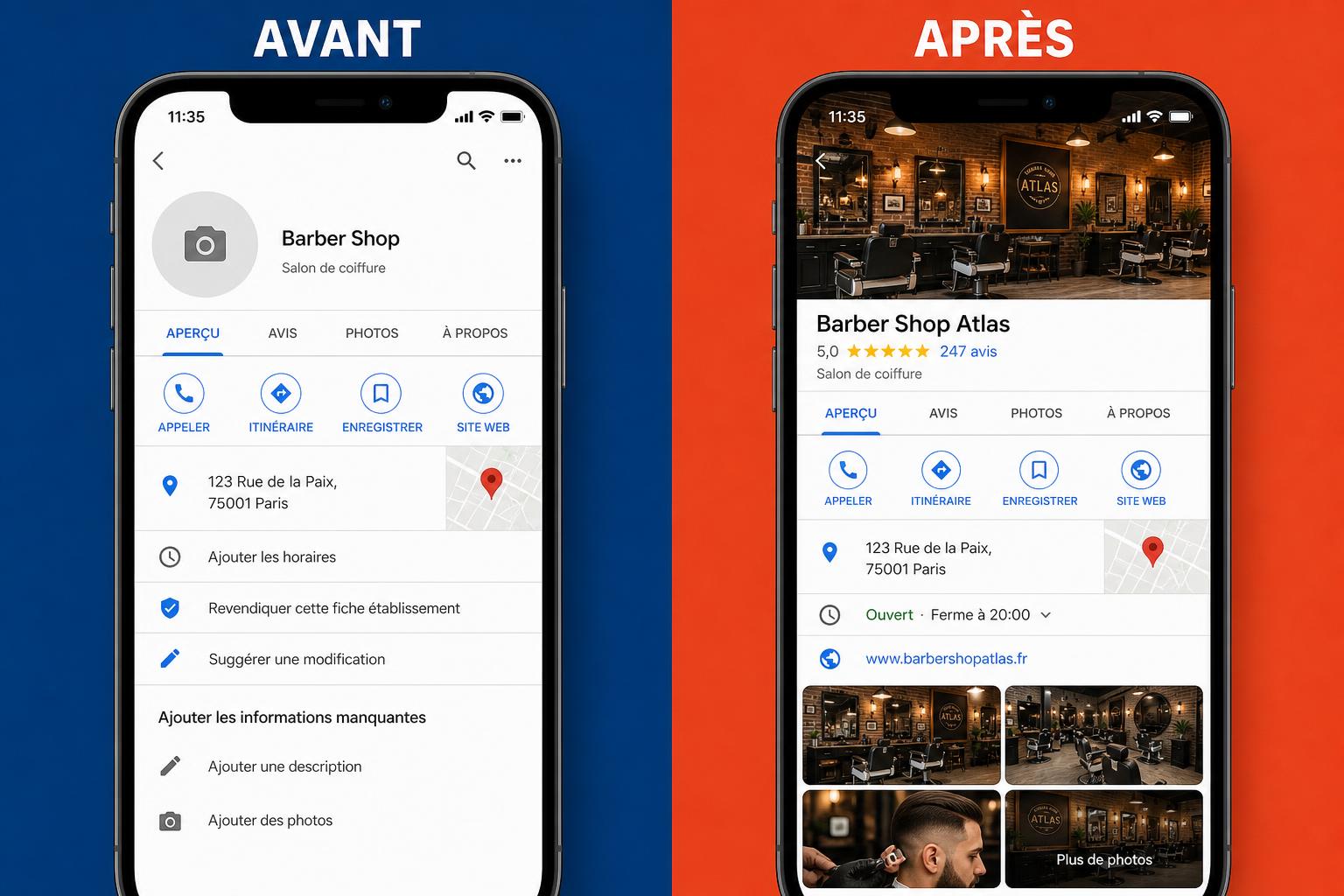 Avant / Après — Barber Shop Atlas — Enfin visible dans le quartier